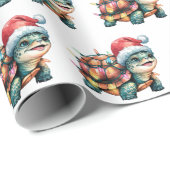 Moderne trendy vrolijke kerstschildpad in Santa Ha Cadeaupapier (Rol Hoek)