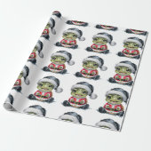 Moderne trendy vrolijke kerstschildpad in Santa Ha Cadeaupapier (Uitgerold)