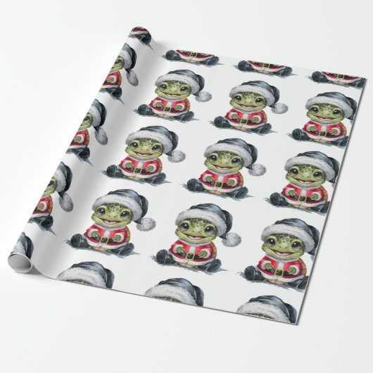Moderne trendy vrolijke kerstschildpad in Santa Ha Cadeaupapier (Uitgerold)
