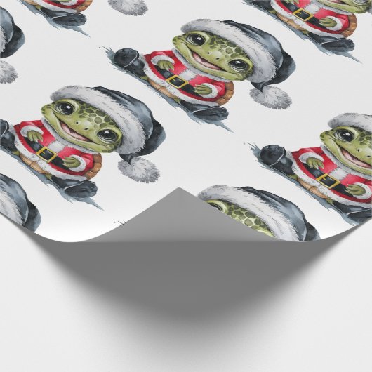 Moderne trendy vrolijke kerstschildpad in Santa Ha Cadeaupapier (Hoek)