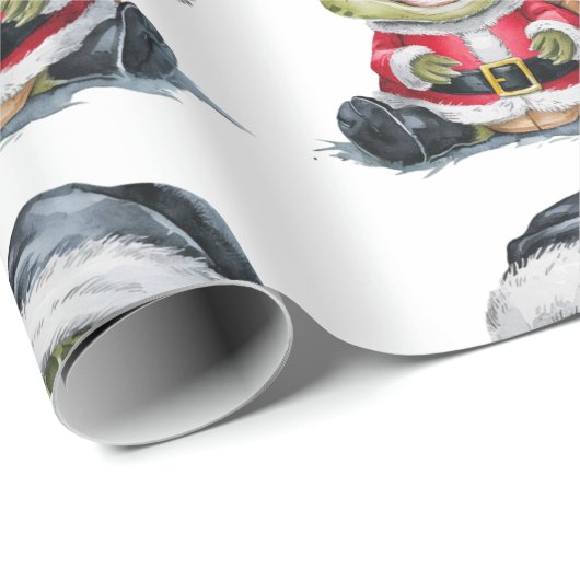 Moderne trendy vrolijke kerstschildpad in Santa Ha Cadeaupapier (Rol Hoek)