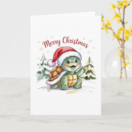 Moderne trendy vrolijke kerstschildpad in Santa Ha Kaart (Gele Bloem)