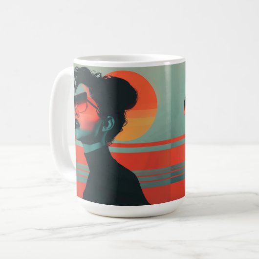 Moderne trendy vrouw Retro Sunset Coffee Mok (Voorkant links)