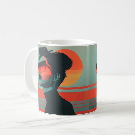 Moderne trendy vrouw Retro Sunset Coffee Mok (Voorkant links)