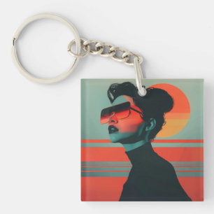 Moderne trendy vrouw Retro Sunset Sleutelhanger