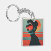 Moderne trendy vrouw Retro Sunset Sleutelhanger (Voorkant Links)