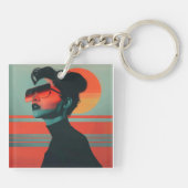 Moderne trendy vrouw Retro Sunset Sleutelhanger (Achterkant)