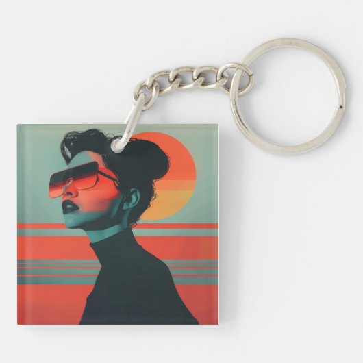 Moderne trendy vrouw Retro Sunset Sleutelhanger (Achterkant)
