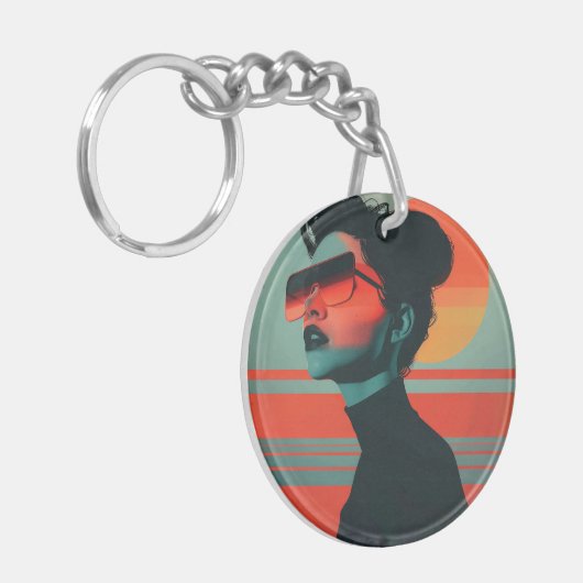 Moderne trendy vrouw Retro Sunset Sleutelhanger (Voorkant Links)