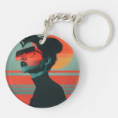 Moderne trendy vrouw Retro Sunset Sleutelhanger (Achterkant)