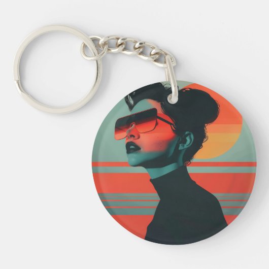 Moderne trendy vrouw Retro Sunset Sleutelhanger (Voorkant)