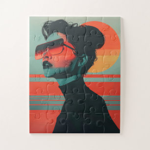 Moderne trendy vrouw Retro Zonsondergang Jigsaw Pu Legpuzzel