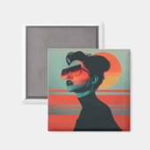 Moderne trendy vrouw retro zonsondergang magneet (Voorkant / Achterkant)