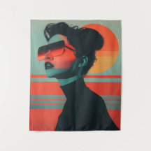 Moderne Trendy Vrouw Retro Zonsondergang Tapijt