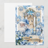 Moderne trendy waterverf blauw en goud feestdagenkaart (Voorkant / Achterkant)