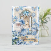 Moderne trendy waterverf blauw en goud feestdagenkaart (Staand voorkant)