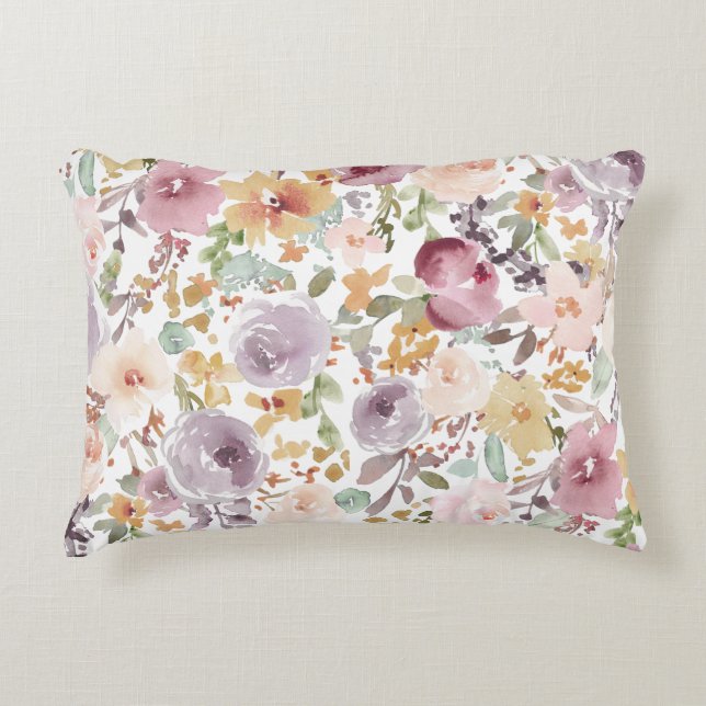 Moderne trendy waterverf botanische pastelpatroon accent kussen (Voorkant)