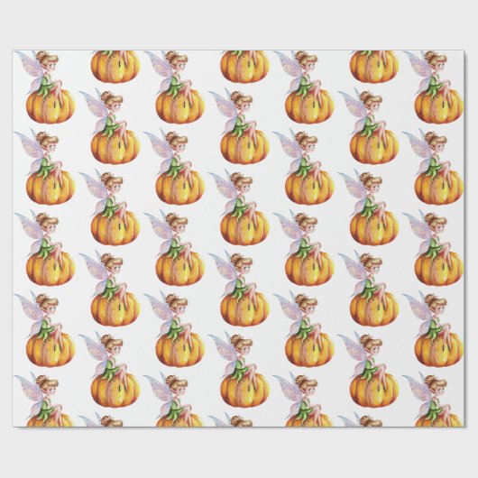 Moderne trendy Waterverf fee en pompoen Cadeaupapier (Vlak)