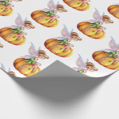 Moderne trendy Waterverf fee en pompoen Cadeaupapier (Hoek)