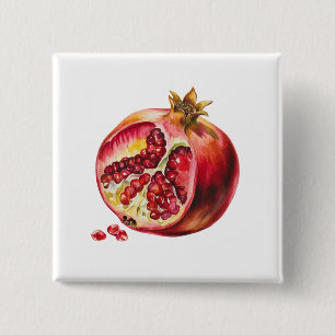 Moderne trendy waterverf granaatappel vierkante button 5,1 cm