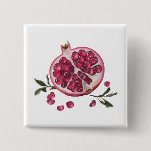 Moderne trendy waterverf granaatappel vierkante button 5,1 cm