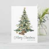 Moderne trendy Waterverf kerstboom Feestdagenkaart (Staand voorkant)
