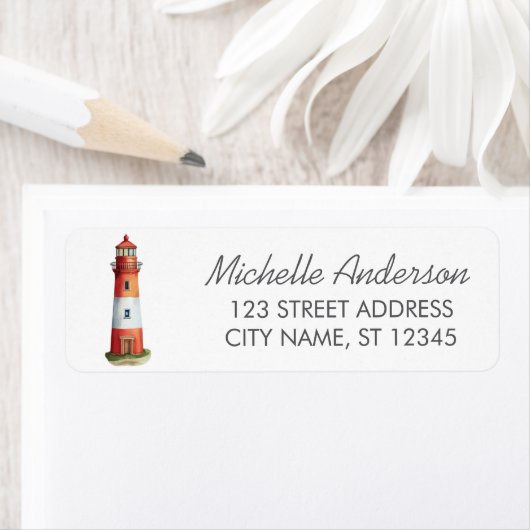 Moderne trendy waterverf nautische vuurtoren etiket (Insitu)