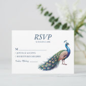 Moderne trendy waterverf pauw  RSVP kaartje (Staand voorkant)