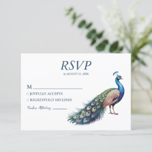 Moderne trendy waterverf pauw  RSVP kaartje