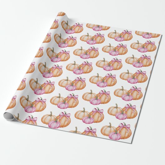 Moderne trendy Waterverf pompoen Coquette Bow Cadeaupapier (Uitgerold)