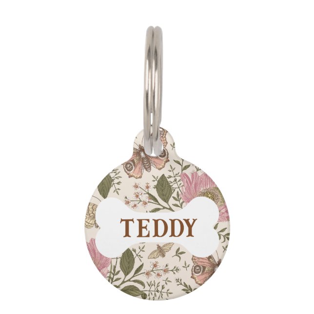 Moderne Trendy Wildflower Botanische Bloemen Monog Huisdierpenning (Voorkant)