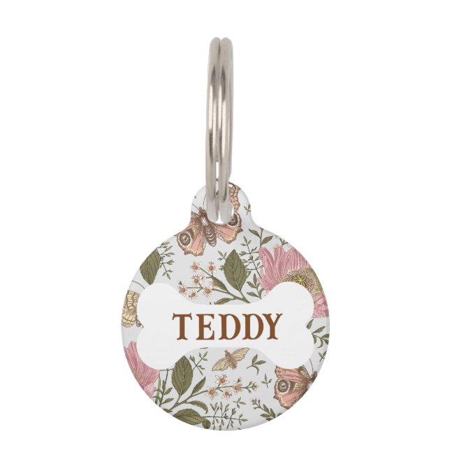 Moderne Trendy Wildflower Botanische Bloemen Monog Huisdierpenning (Voorkant)