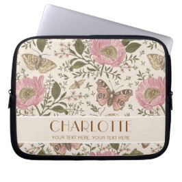 Moderne Trendy Wildflower Botanische Bloemen Monog Laptop Sleeve