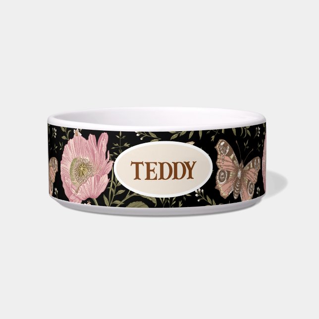 Moderne Trendy Wildflower Botanische Bloemen Monog Voerbakje (Voorkant)