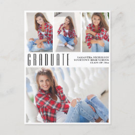 Moderne trendy witte afstudeercollage met 4 foto's uitnodiging briefkaart