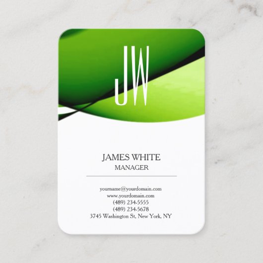 Moderne trendy witte groene monogram visitekaartje (Voorkant)