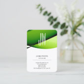 Moderne trendy witte groene monogram visitekaartje (Staand voorkant)
