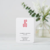 Moderne trendy witte rode monogram visitekaartje (Staand voorkant)