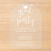 Moderne Trendy Witte Script Grad Feest Transparant Acryl Uitnodigingen (Voorkant)