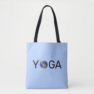 Moderne trendy yoga aarde op lichtblauw tote bag