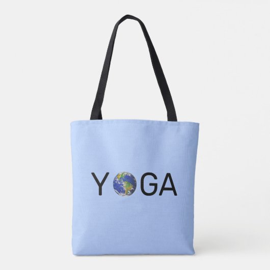 Moderne trendy yoga-aarde op lichtblauw tote bag (Achterkant)
