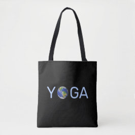 Moderne trendy yoga aarde op zwart tote bag