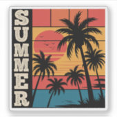 Moderne trendy zomer zonsondergang strand palmboom sticker (Voorkant)