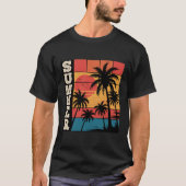 Moderne trendy zomer zonsondergang strand palmboom t-shirt (Voorkant)