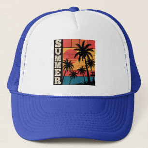 Moderne trendy zomer zonsondergang strand palmboom trucker pet