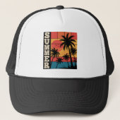 Moderne trendy zomer zonsondergang strand palmboom trucker pet (Voorkant)