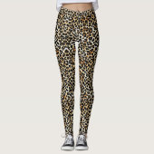 Moderne Trendy Zwart Tan White Leopard Print Leggings (Voorkant)