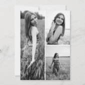 Moderne Trendy Zwart&Wit 3Foto Afstuderen Kaart (Achterkant)