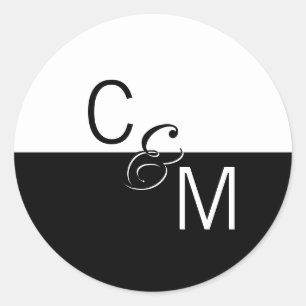 Moderne Trendy Zwart Wit Bruiloft Monogram Seals Ronde Sticker