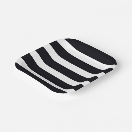 Moderne trendy zwart-wit gestreepte chique stijlvo papieren bordje (Gebogen)